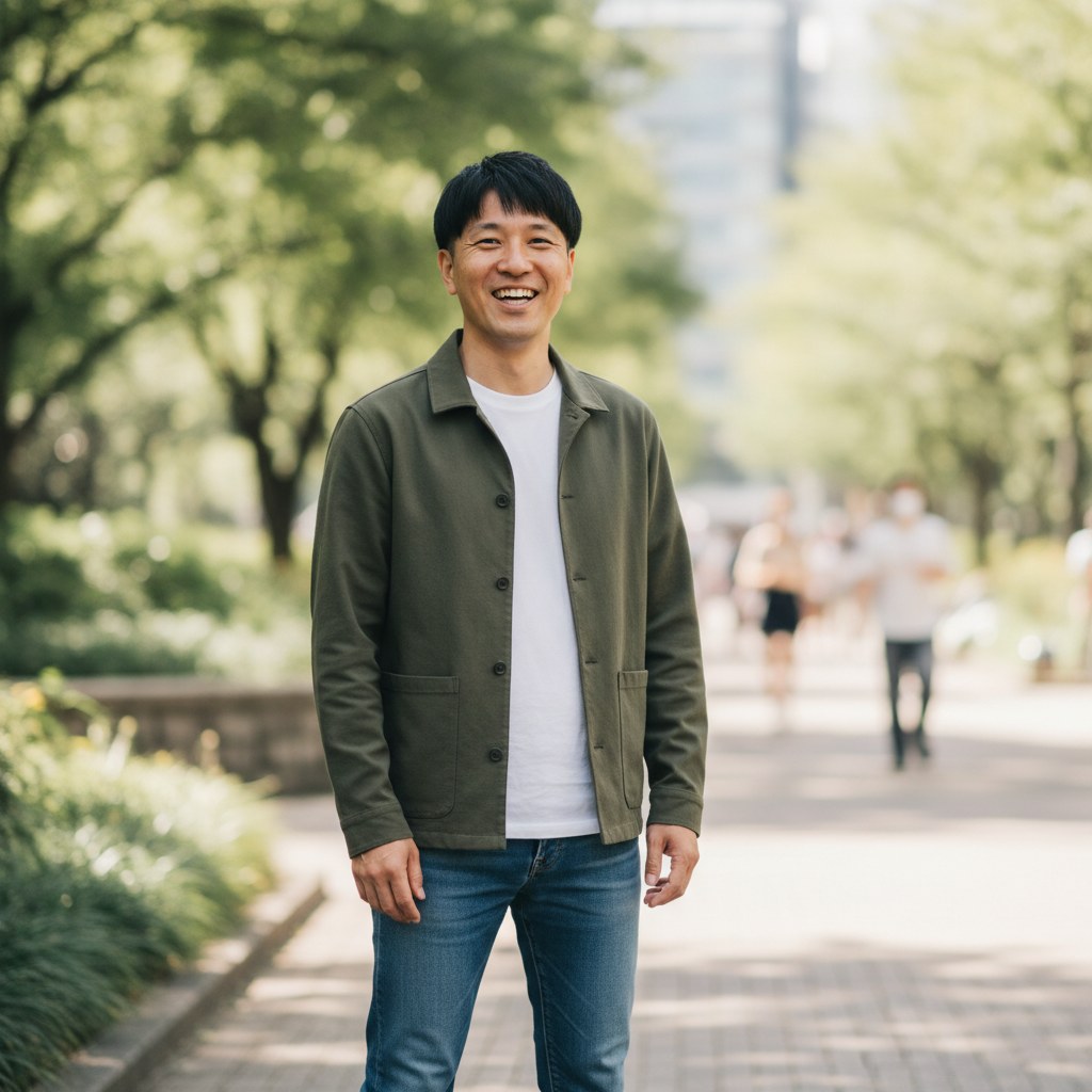 清潔感のあるツーブロックショートで自信を持つ40代の日本人男性
